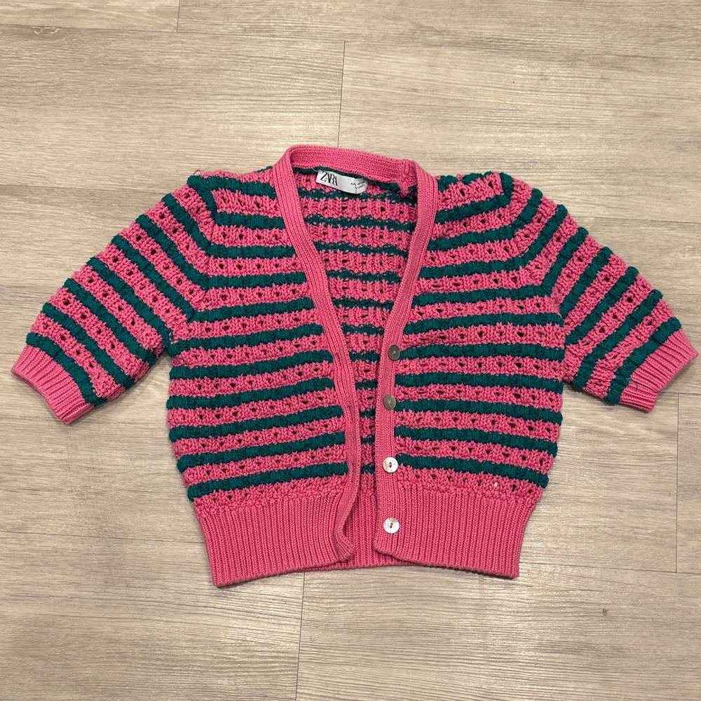 Zara Pink and Green Crochet Sweater Top